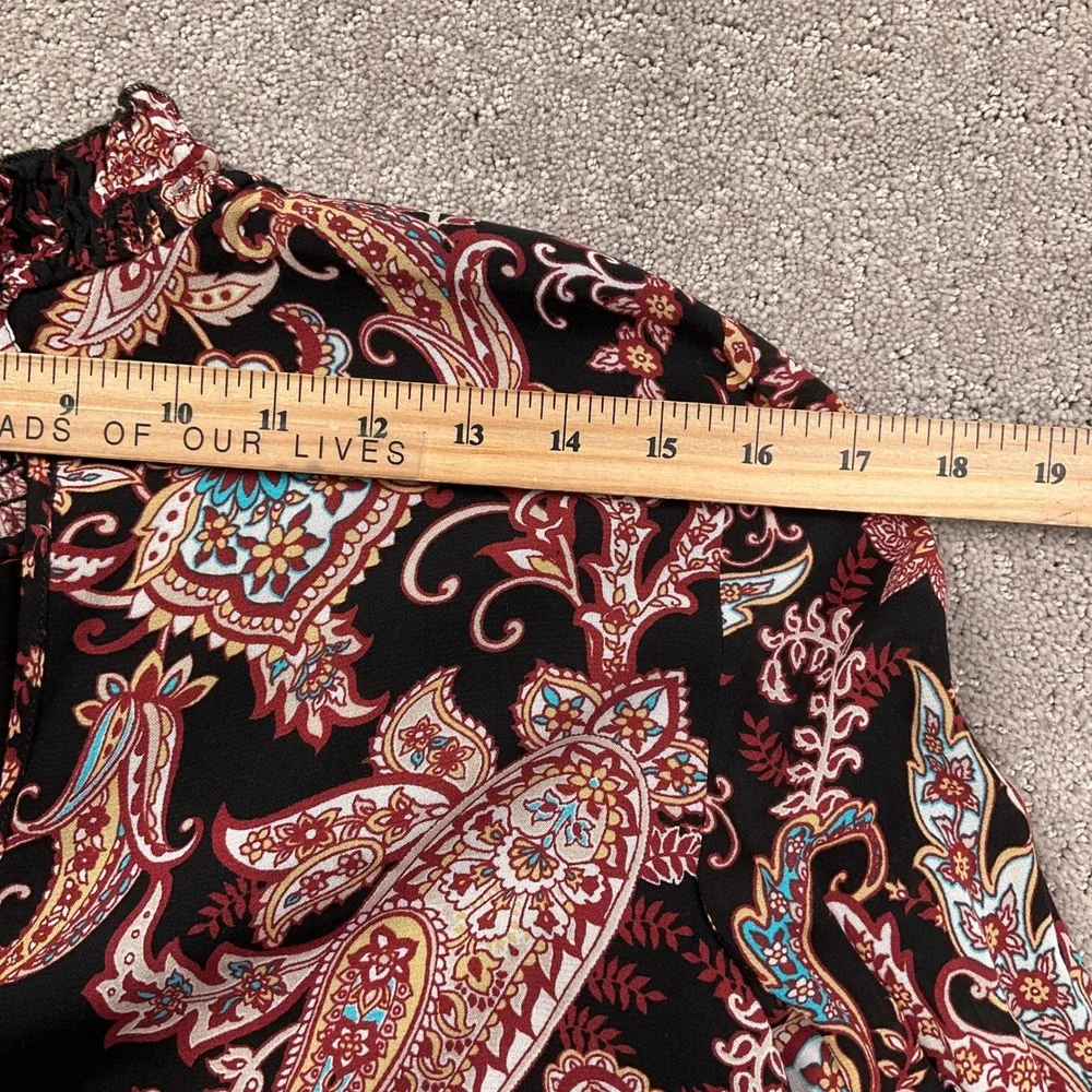 Anthropologie Dress Womens Small Black Red Paisley Mock Ruffle Peasant Prairie‎